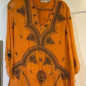 Embroidered Orange Tunic Top